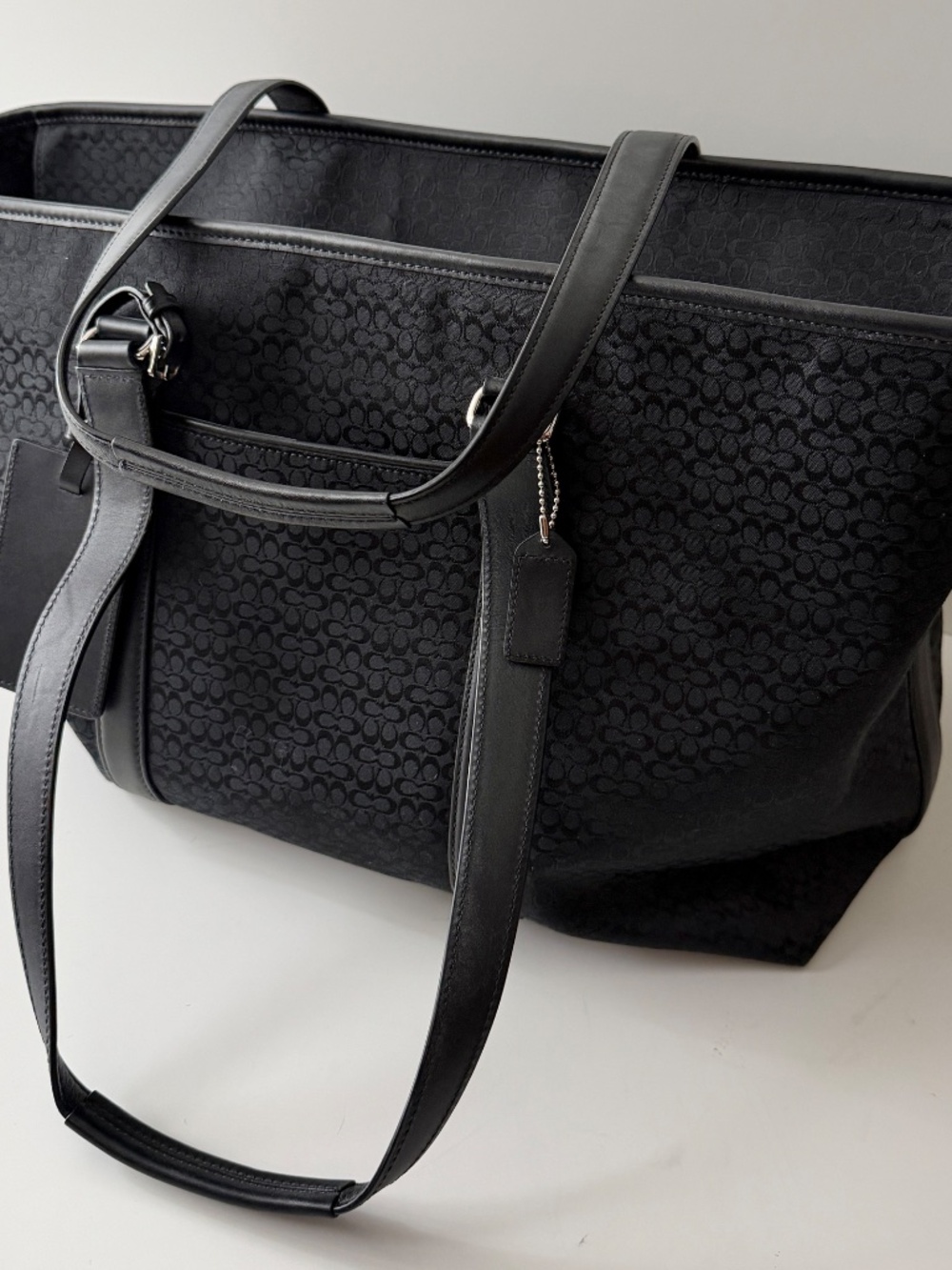 Coach Black Signature C Jacquard Large Tote Travel Bag Carry On - Picture 2 of 12